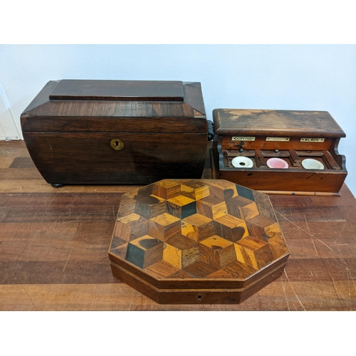 394 - Boxes to include a Tonbridge parquetry example, a tea casket and a desk top inkwell
Location:5.2
If ... 