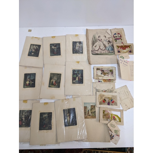 420 - A collection of vintage embroidered postcards dating from possibly the First World War, and a collec... 