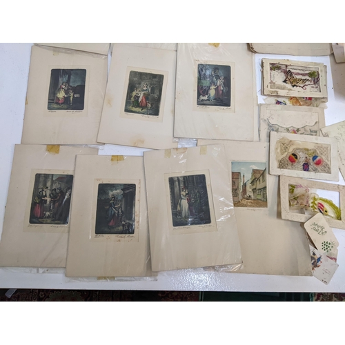 420 - A collection of vintage embroidered postcards dating from possibly the First World War, and a collec... 