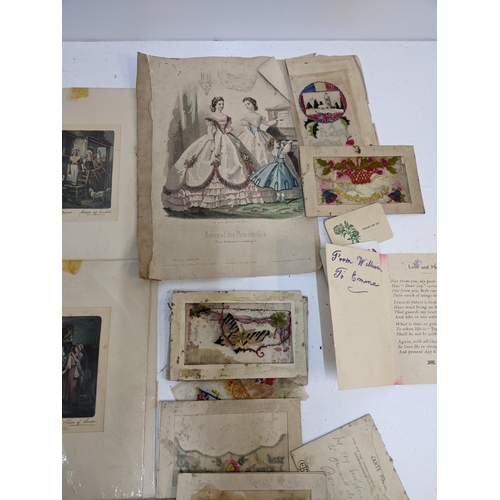 420 - A collection of vintage embroidered postcards dating from possibly the First World War, and a collec... 