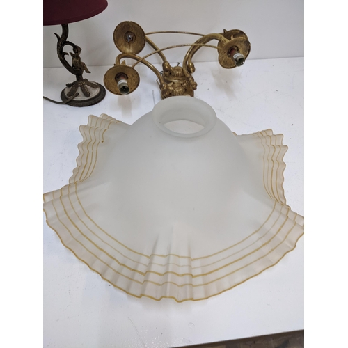 435 - A 1930's glass ceiling lamp shade with a Christopher Wray sticker along with another glass ceiling l... 