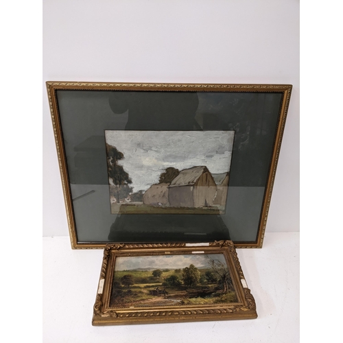 442 - Two paintings to include oil on canvas depicting a rural scene in a gilt frame signed 'David Payne' ... 