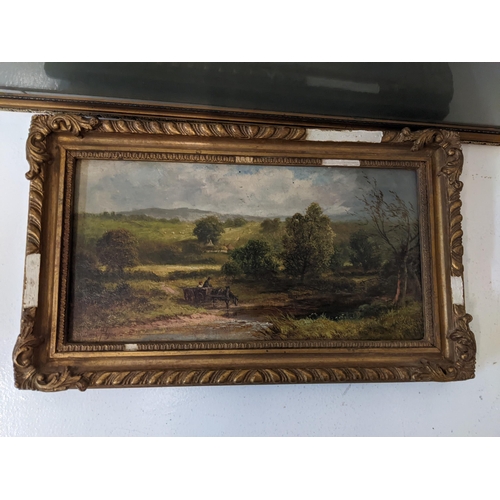 442 - Two paintings to include oil on canvas depicting a rural scene in a gilt frame signed 'David Payne' ... 