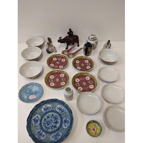 448 - A collection of oriental ceramics to include a Chinese famille rose pattern dinner set along with  a... 