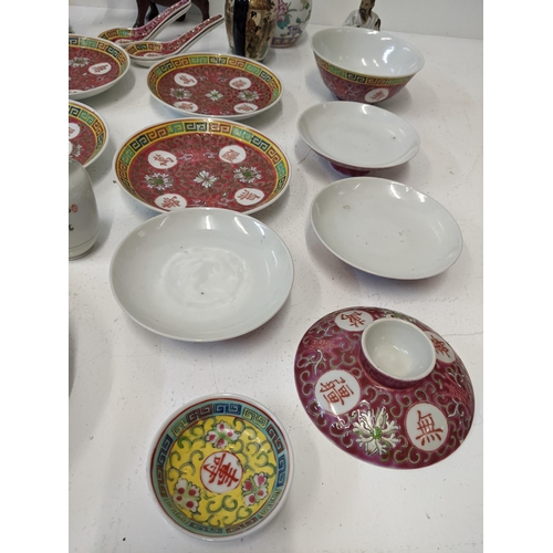 448 - A collection of oriental ceramics to include a Chinese famille rose pattern dinner set along with  a... 