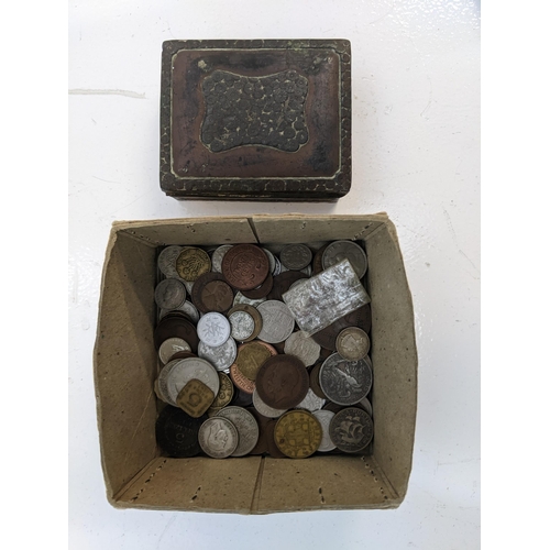 266 - A collection of British and foreign coins to include some silver and some half-silver examples Locat... 