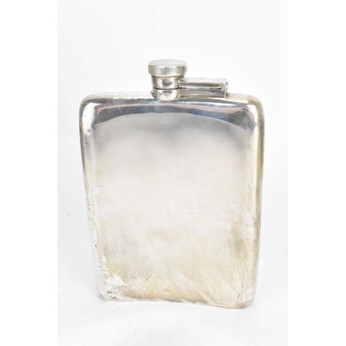 187 - A George V silver hip flask, by Stewart Dawson & Co, hallmarked Chester 1918, of curved form, engrav... 