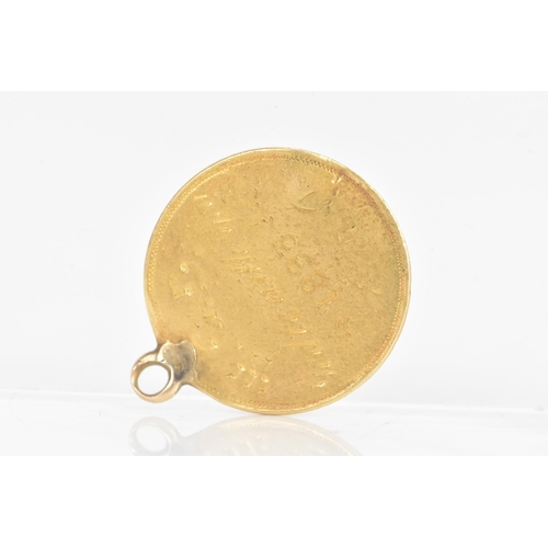 207 - An 1887 half sovereign adapted to a pendant, one side with later inscription, 3.5 grams, together wi... 