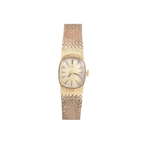 222 - A Bulova 9ct yellow gold ladies manual wind wristwatch, the gilt dial having baton markers, fitted w... 