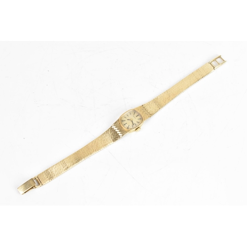 222 - A Bulova 9ct yellow gold ladies manual wind wristwatch, the gilt dial having baton markers, fitted w... 