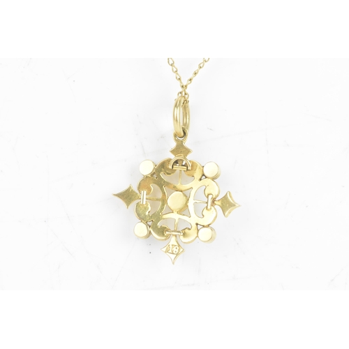 231 - A Victorian turquoise and pearl 18ct yellow gold pendant and gold plated necklace, the pendant havin... 