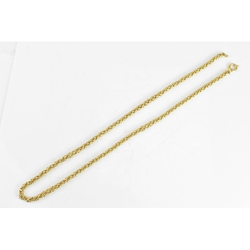 235 - An Italian 9ct yellow gold byzantine chain link necklace, having an O-ring clasp, stamped 375, 59cm,... 