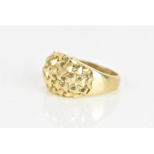 236 - A 9ct yellow gold gents openwork patterned ring, stamped 9ct 375, ring size Q, 4.7 grams
If there is... 