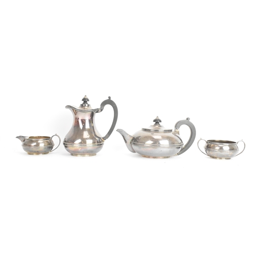 250 - A George VI silver four piece tea service, by Atkin Brothers, hallmarked Sheffield 1937 and 1939, th... 