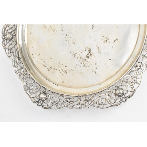 252 - An early 20th century Irish silver dish, makers mark worn, hallmarked Dublin 1912, having a pierced ... 