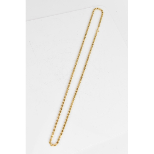 27 - A 9ct yellow gold rope twist necklace having a bolt ring clasp, 71cm, 18.7 grams
If there is no cond... 