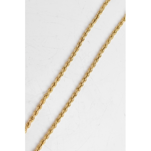 27 - A 9ct yellow gold rope twist necklace having a bolt ring clasp, 71cm, 18.7 grams
If there is no cond... 