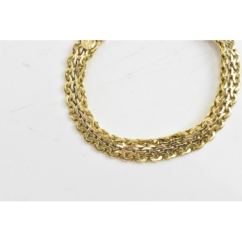 38 - An 18ct gold flat link chain necklace, having a bolt ring clasp, stamped 750, 18.5cm, 12 grams
If th... 