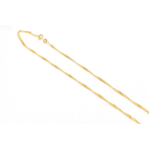 40 - An 18ct gold fine chain Singapore link necklace, having a bolt ring clasp, stamped 750, 60.5cm, 6.9 ... 