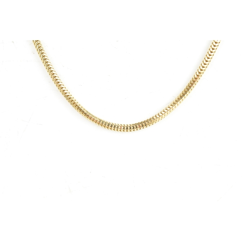 63 - A 9ct yellow gold snake chain link necklace, having a lobster clasp, stamped 375, 46cm, 9.4 grams
If... 