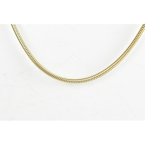 64 - A 9ct yellow gold snake chain link necklace, having a lobster clasp, stamped 9K, 41.5cm, 11.3 grams
... 