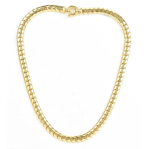 65 - A 9ct yellow gold herringbone chain link necklace, having a bolt ring clasp, stamped 375, 43.5cm, 23... 