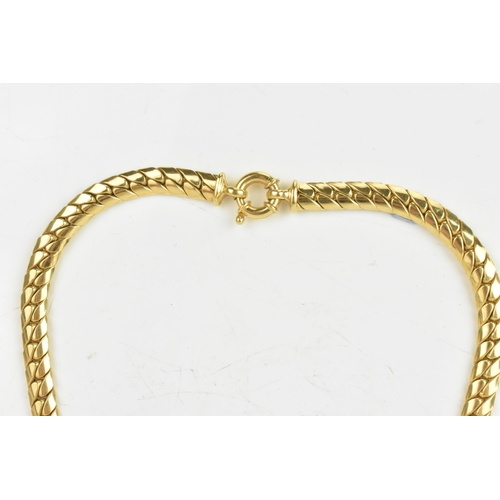 65 - A 9ct yellow gold herringbone chain link necklace, having a bolt ring clasp, stamped 375, 43.5cm, 23... 