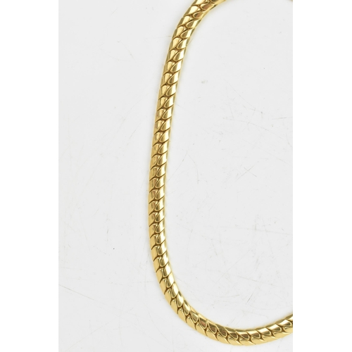 65 - A 9ct yellow gold herringbone chain link necklace, having a bolt ring clasp, stamped 375, 43.5cm, 23... 