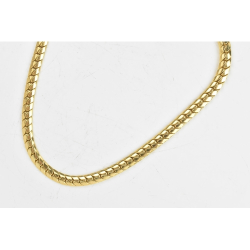 65 - A 9ct yellow gold herringbone chain link necklace, having a bolt ring clasp, stamped 375, 43.5cm, 23... 