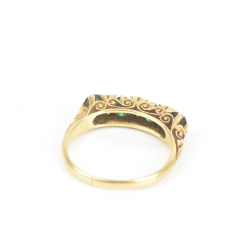 76 - A Victorian emerald and diamond 18ct yellow gold ring, each emerald approximately 3.8mm x 3.1mm, wit... 