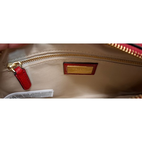 1 - Ralph Lauren- A new red leather crossover bag having original tags with branded canvas shoulder stra... 