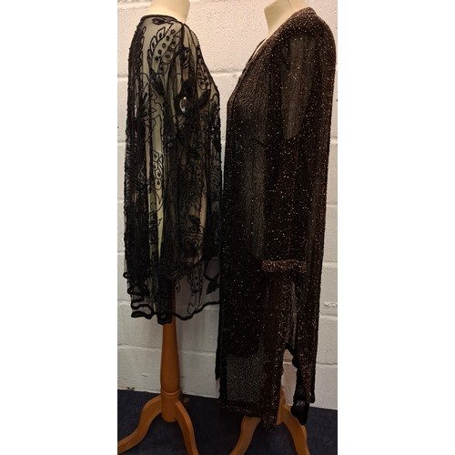 35 - Frank Usher- A Frank Usher 1980's sheer black sequin and bead evening over garment size XL having pa... 