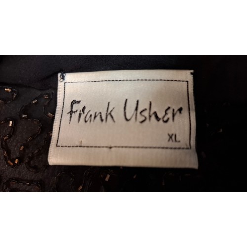 35 - Frank Usher- A Frank Usher 1980's sheer black sequin and bead evening over garment size XL having pa... 