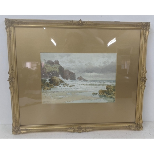 301 - Arthur Suker signed watercolour titled North Cornish Coast, 61cm x 50.5cm, in a glazed gilt frame
Lo... 