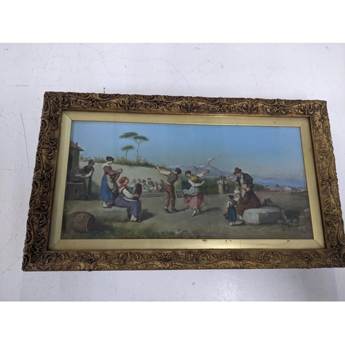 251 - A Continental School oil on board depicting a dance scene set in a gilt frame 47cm x 27cm Location: ... 