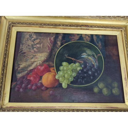 252 - An oil on canvas still life of fruit set in a gilt frame 63cm x 48cm Location: LWF
If there is no co... 