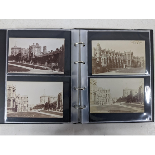 389 - Approximately 220 postcards displayed in four albums depicting scenes from Windsor Castle, Windsor a... 