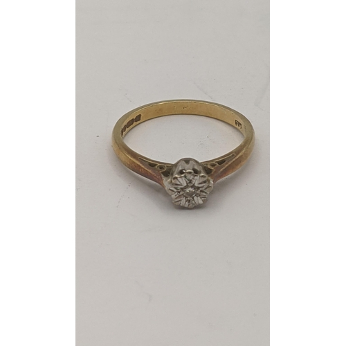 201 - An 18ct yellow and white gold and diamond solitaire ring size J, 2.2g Location: RING 2
If there is n... 