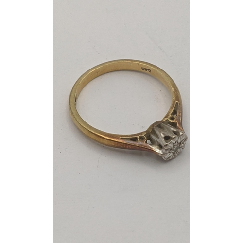 201 - An 18ct yellow and white gold and diamond solitaire ring size J, 2.2g Location: RING 2
If there is n... 