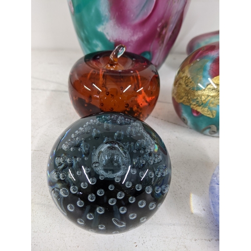 212 - Silvie Creation coloured art glass vase and lidded perfume bottle by Jean Michel Operato, along with... 