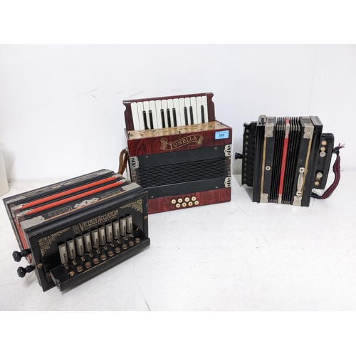 305 - Group of three accordions to include a Tonella accordion, an Empress accordion and The Viceroy accor... 