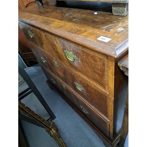 469 - Victorian walnut chest of two short and two long drawers, cross banded top, brass swan neck handles ... 