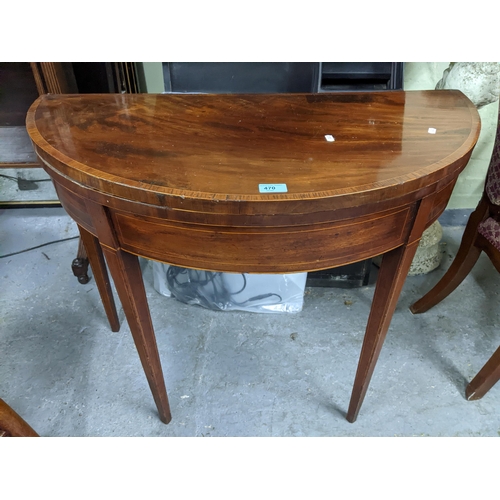 470 - Mixed furniture to include a late Victorian/Edwardian mahogany demi lune fold over card table with i... 