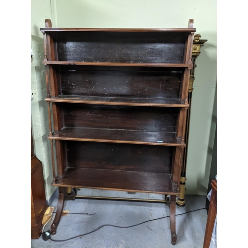 471 - 19th century mahogany Regency open bookcase, four shelves supported on reeded open columns, splayed ... 