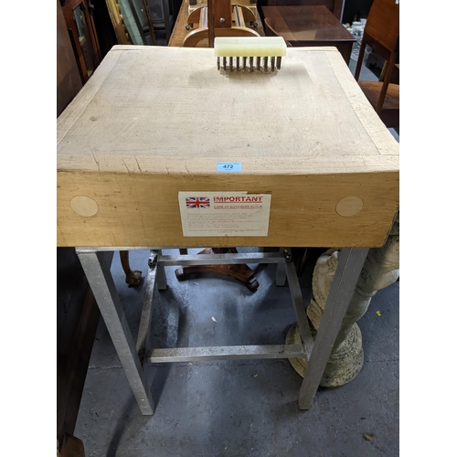 472 - A Rowblock butcher's block on a metal framed base 104cm x 61.5cm x 61.5cm Location: GM
If there is n... 