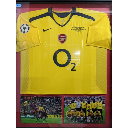 473 - A framed and glazed UEFA Champions League Final 2006 Sol Campbell of Arsenal FC shirt, with Misbourn... 