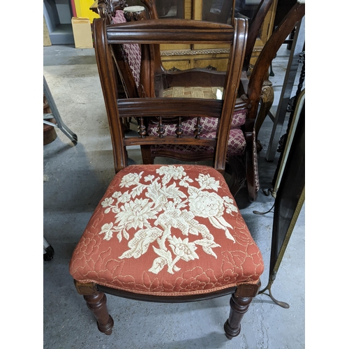 482 - A reproduction mahogany single drawer side table, on ring turned legs, an early 20th century cane se... 