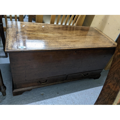 565 - A 19th century oak chest with hinged top over two drawers on bracket feet 49cm h x 98cm w Location: ... 