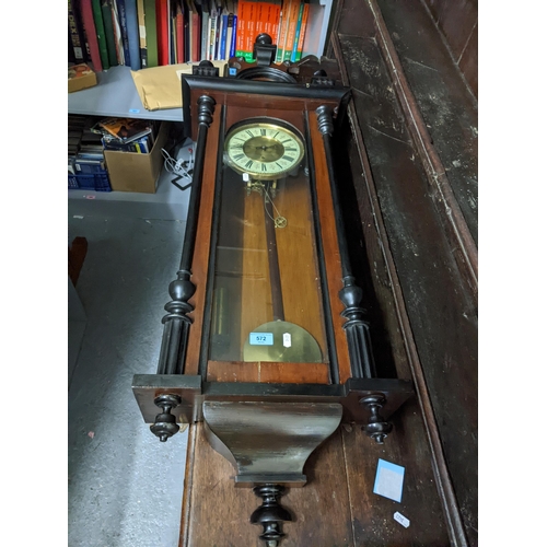 572 - An early 20th century mahogany and ebonised cased regulator wall clock, with cream enamelled and gil... 