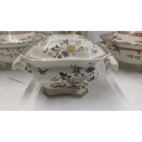 257 - Masons Ironstone to include Bandana pattern jugs circa 1840, china to include a pair of tureens on f... 